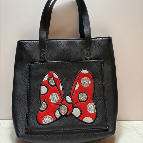 Disney Handbags - Minnie Mouse Black Tote Bag with Red and White Bow Design